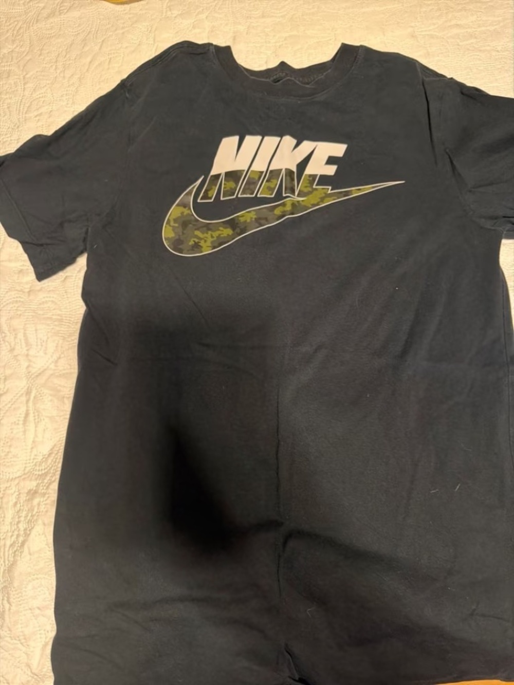 Nike Camo Futura Logo Tee — Black, Size XS